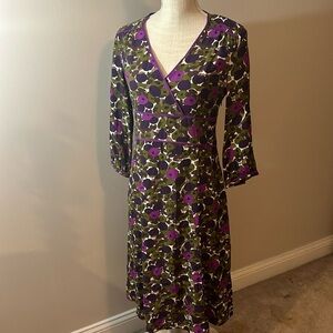 Boden Purple and Green Fit and Flare Midi Dress
